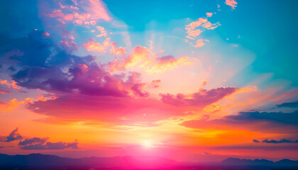 Naklejka premium Sunset and Clouds Blurred on Horizon