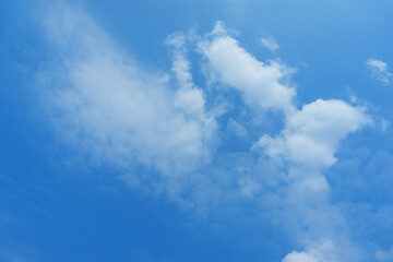 A white cloud breaking into smaller pieces against a blue sky. Diffusion and air flows in the upper...