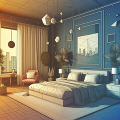 minimalist bedroom interior in brown colors 