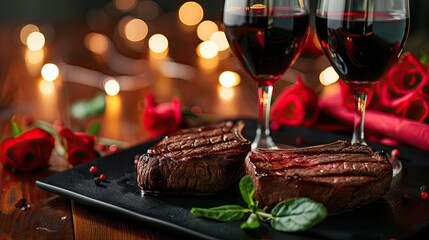 Romantic steak dinner. Generative AI