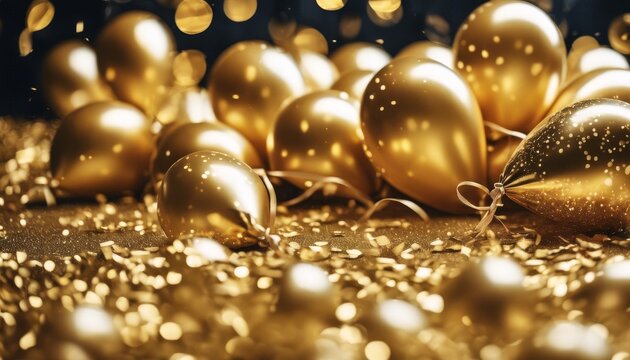 'Party confetti Balloons Graphic Gold balloon birthday background vector banner ballon orange happy isolated retirement element frame cartoon celebration round object'