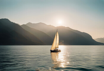'sea sailboat sunlight mountains evening big adventure beautiful luxury background summer vacation...