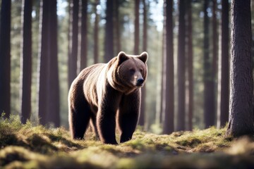 'brown bear forest view side ursus grizzly mammal animal wild wildlife fauna wood autumn fall colourful nature profile european europa free tree background dangerous predator beautiful day light'