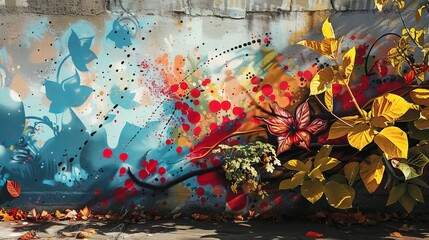 an artistic conceptual background modern graffiti to illustrate the concept of ecology --ar 16:9 Job ID: 9963195a-1b3d-4e58-a404-c32d15e272a2