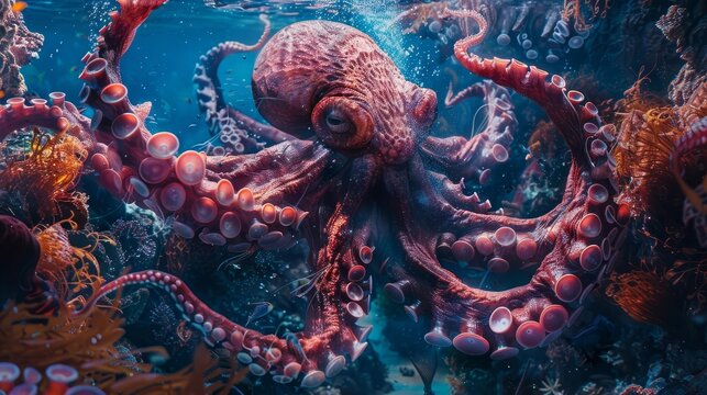 Enigmatic Octopus Amidst the Vibrant Underwater Realm