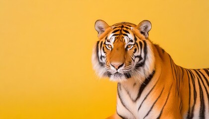 虎とシンプルな黄色の背景