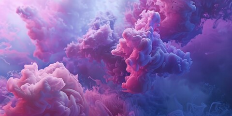 A group of pink and blue clouds floating in the air