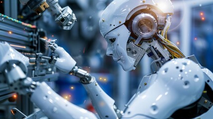 Fototapeta premium A humanoid robot performing routine checks and repairs on industrial machinery