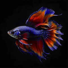 Fototapeta premium Siamese fighting fish, betta fish, colorful betta isolated on a black background beautiful fish,
