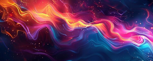 Abstract digital art with flowing lines and vibrant neon colors