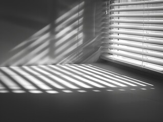 Obraz premium Abstract composition of light filtering through blinds, casting stripes on a wall