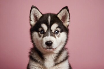 Fototapeta premium Alaskan Malamute puppy looking at camera, copy space. Studio shot.