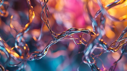 Mesmerizing Metallic Tendrils Intertwining Against a Vibrant Backdrop