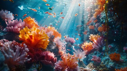Fototapeta na wymiar Mesmerizing Underwater Reef Teeming with Vibrant Aquatic Life and Futuristic Dynamism