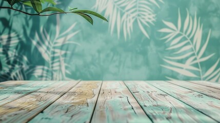 Wooden deck over mint background. Generative AI