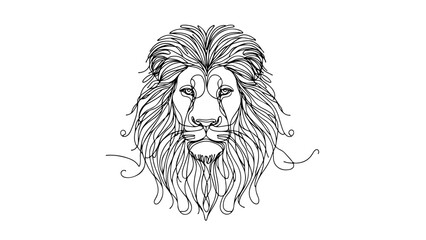 A continuous line drawing of a lion head