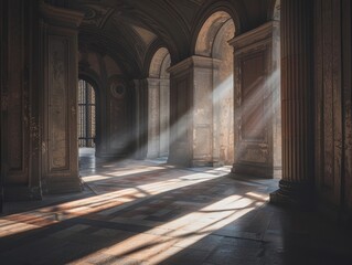 Obraz premium Rays of Heavenly Light Streaming Through Ornate Gothic Church Interiors