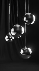 Suspended Metallic Spheres Captivating in Minimalist Monochrome Space