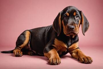 Bloodhound puppy looking at camera, copy space. Studio shot. - Powered by Adobe