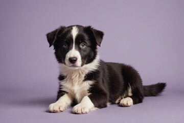 Border Collie puppy looking at camera, copy space. Studio shot.