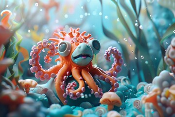 Whimsical Underwater Creatures in Vibrant 3D Clay