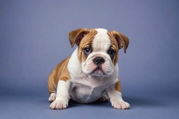 Fototapeta premium Bulldog puppy looking at camera, copy space. Studio shot.