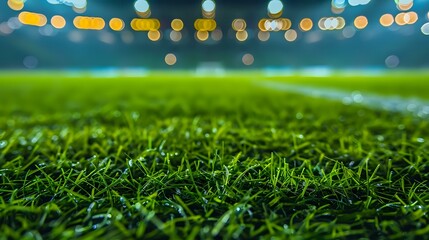 football stadium with lights - grass close up in sports arena - background