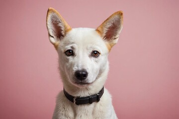 Canaan Dog puppy looking at camera, copy space. Studio shot.