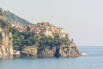 Panoramic view of the village of Corniglia, Manarola in the Cinque Terre National Park, Liguria,...