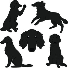 Cute and simple illustrations of black Borzoi Dog flat colored