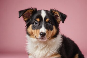 Collie puppy looking at camera, copy space. Studio shot.