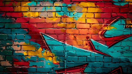 Naklejka premium Graffiti on Brick Wall Urban Artistic Expression - Street Art Background