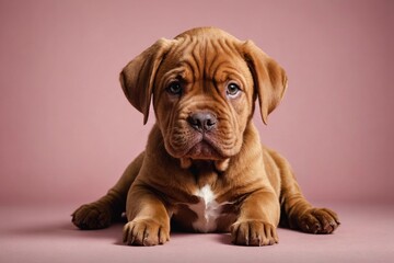 Obraz premium Dogue de Bordeaux puppy looking at camera, copy space. Studio shot.