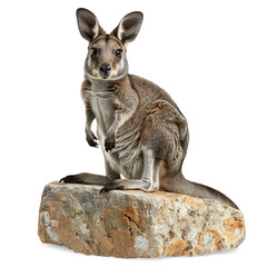 Stone-perched Wallaby isolated on a transparent background 

