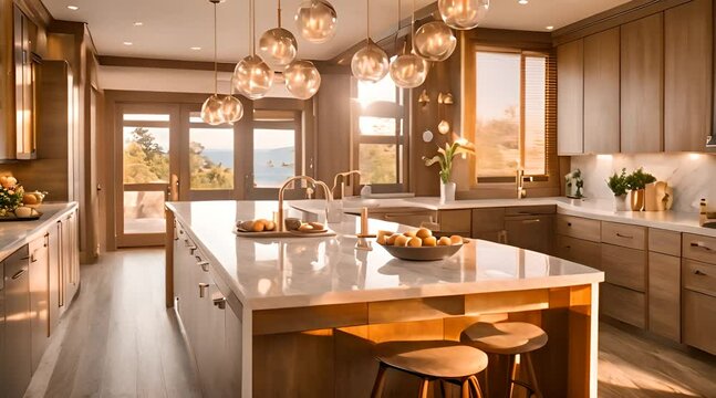 A Galley Kitchen Fit for a Sea Captain: Leek Marble Countertops and Gold Fixtures Set the Stage for Culinary Adventures