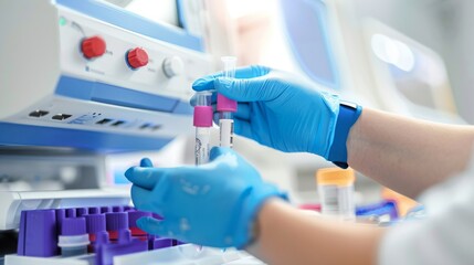 A person wearing blue gloves is actively engaged in a task, demonstrating focus and precision.