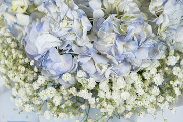 Bouquet of flowers made of hydrangeas and gypsophila