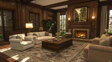 A cozy and inviting family room with comfortable seating and a warm color palette.