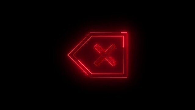Neon glowing red color backspace icon on black background animation