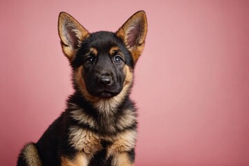 German Shepherd Dog puppy looking at camera, copy space. Studio shot.