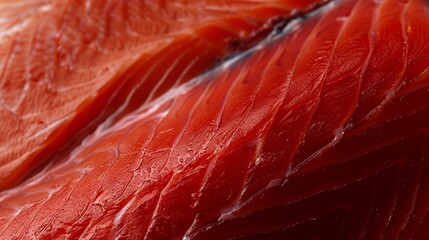 A vivid close-up of fresh red salmon texture, highlighting its rich color and natural patterns