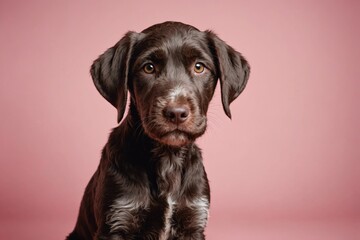 German Wirehaired Pointer puppy looking at camera, copy space. Studio shot.