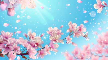 A serene nature background featuring a blossoming branch of pink sakura flowers, symbolizing renewal and beauty