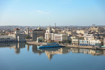 Obraz premium Havana, Cuba May, 01.03.2021: Aerial view of Havana Harbor in Cuba along the coastline waters