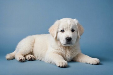 Obraz premium Great Pyrenees puppy looking at camera, copy space. Studio shot.