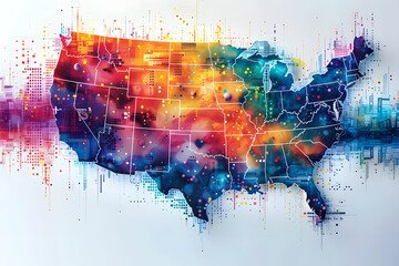 Digital USA Map with Urban Landscape Illustration