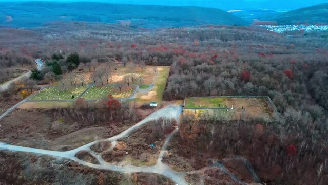 Aerial landscape of cemetery and Fall scenery around abandoned coal town Centralia Pennsylvania