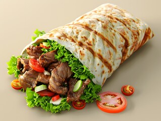 kebab with vegetables wrapped in bread