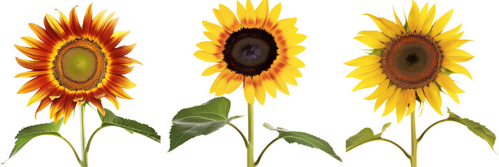 set of sunflowers, isolated on transparent background