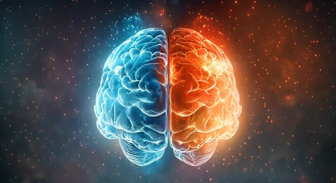 The concept of the human brain. The right creative hemisphere versus the left logical hemisphere.